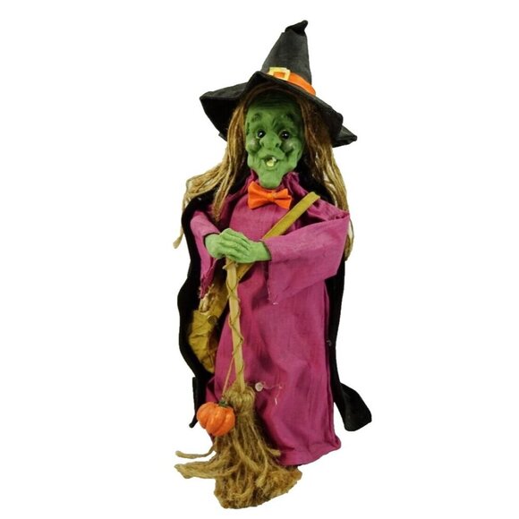Halloween Vintage Witch Paper Mache Green Skin Tabletop Statue Figurine Big V - Picture 1 of 12